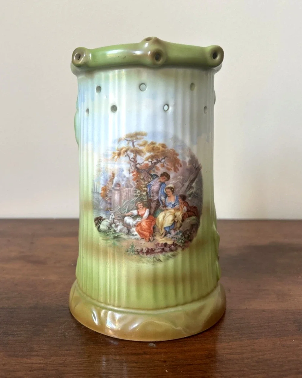Antique German Puzzle Beer Stein Mug Hand Painted Porcelain Pastoral Scene 7